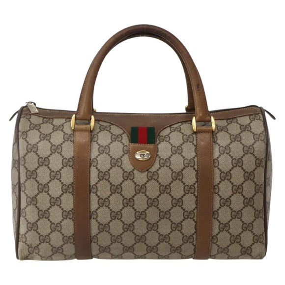 GUCCI GG Supreme Web Sherry Line Bag PVC Beige Gold 111 02 007 Auth bs29491