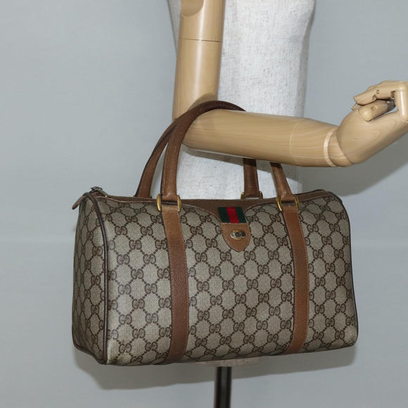 GUCCI GG Supreme Web Sherry Line Bag PVC Beige Gold 111 02 007 Auth bs29491