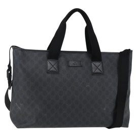 GUCCI GG Supreme Tote Bag PVC Leather 2way Black 162785 Auth bs29492
