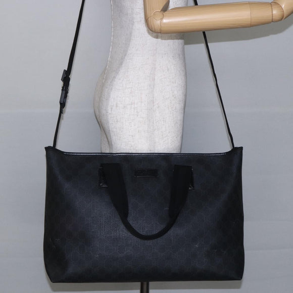 GUCCI GG Supreme Tote Bag PVC Leather 2way Black 162785 Auth bs29492