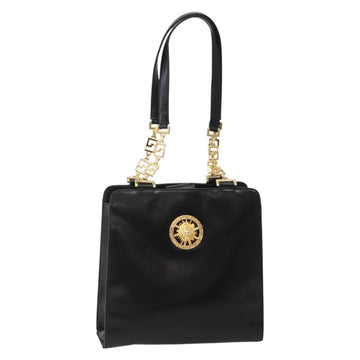 Gianni Versace Chain Tote Bag Leather Black Gold Auth bs29493