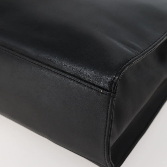 Gianni Versace Chain Tote Bag Leather Black Gold Auth bs29493