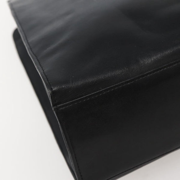 Gianni Versace Chain Tote Bag Leather Black Gold Auth bs29493