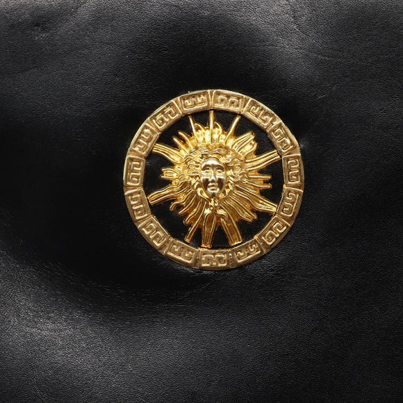 Gianni Versace Chain Tote Bag Leather Black Gold Auth bs29493