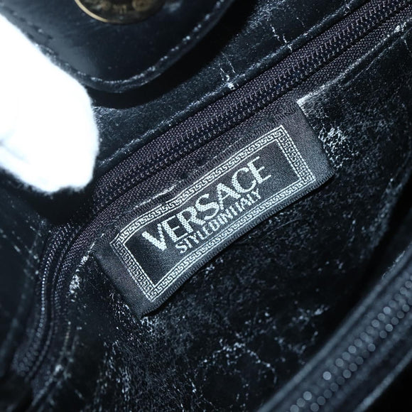 Gianni Versace Chain Tote Bag Leather Black Gold Auth bs29493