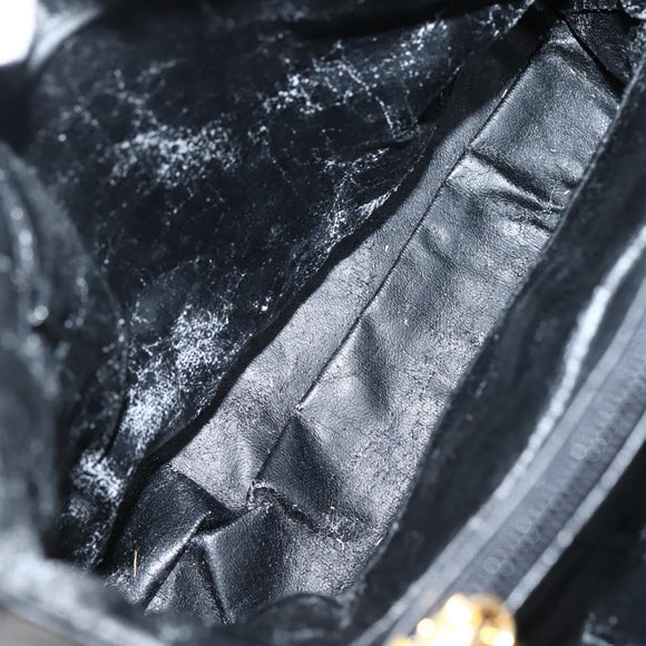 Gianni Versace Chain Tote Bag Leather Black Gold Auth bs29493