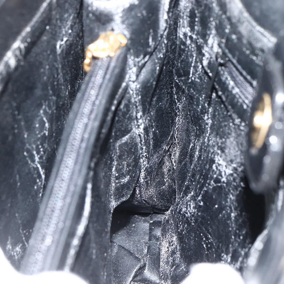 Gianni Versace Chain Tote Bag Leather Black Gold Auth bs29493