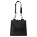 Gianni Versace Chain Tote Bag Leather Black Gold Auth bs29493-2