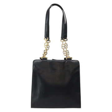 Gianni Versace Chain Tote Bag Leather Black Gold Auth bs29493 - 0