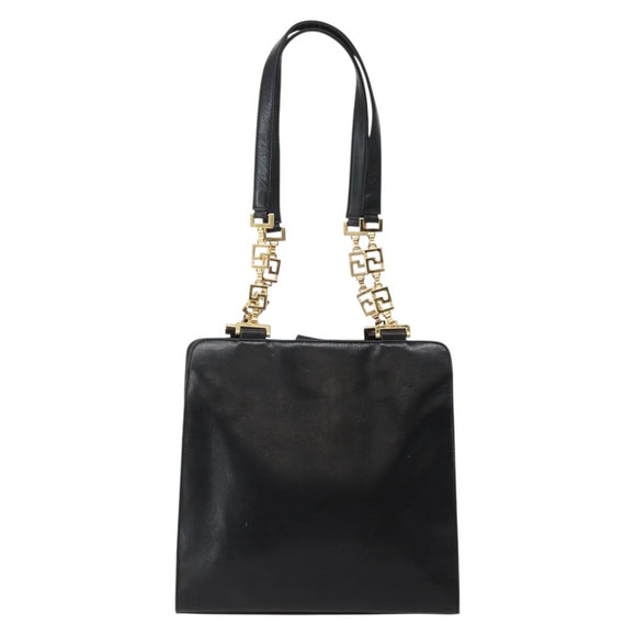 Gianni Versace Chain Tote Bag Leather Black Gold Auth bs29493