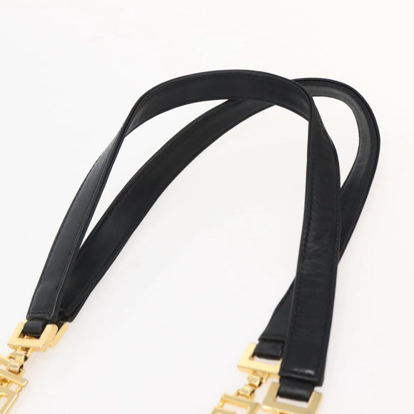 Gianni Versace Chain Tote Bag Leather Black Gold Auth bs29493