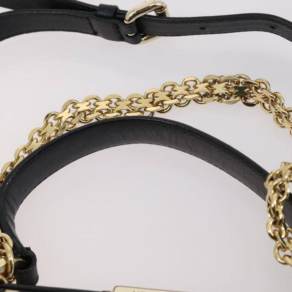 Gianni Versace Hand Bag Leather 2way Black Gold Auth bs29494