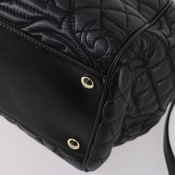 Gianni Versace Hand Bag Leather 2way Black Gold Auth bs29494