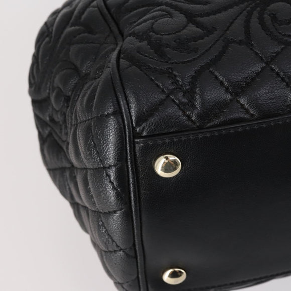 Gianni Versace Hand Bag Leather 2way Black Gold Auth bs29494