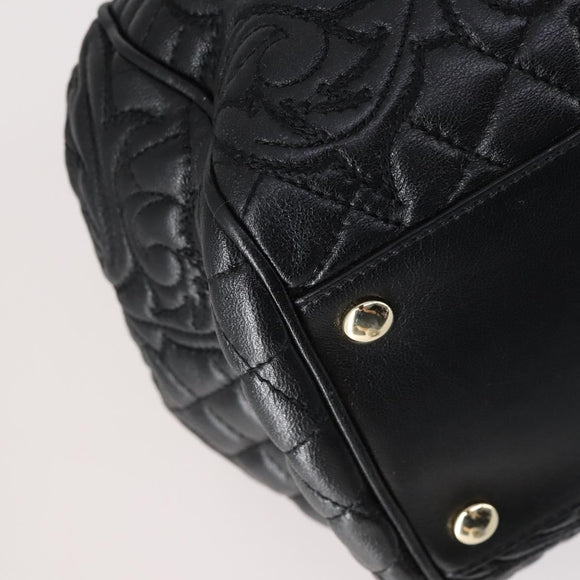 Gianni Versace Hand Bag Leather 2way Black Gold Auth bs29494