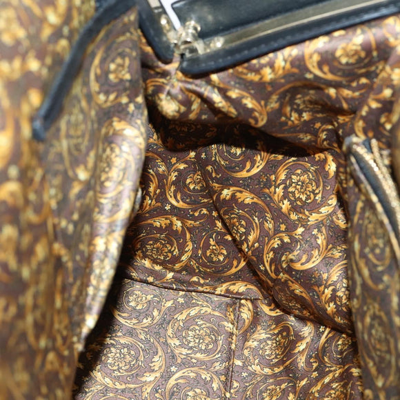 Gianni Versace Hand Bag Leather 2way Black Gold Auth bs29494