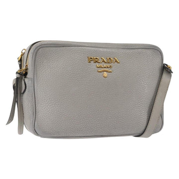 PRADA Shoulder Bag Leather Gray Gold Auth bs29496