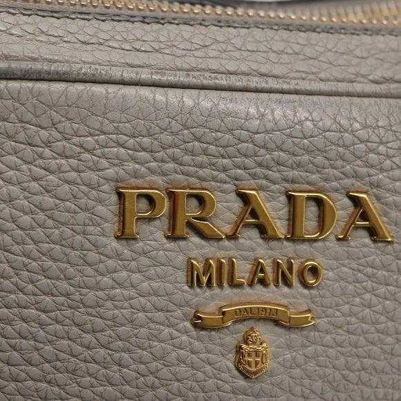 PRADA Shoulder Bag Leather Gray Gold Auth bs29496
