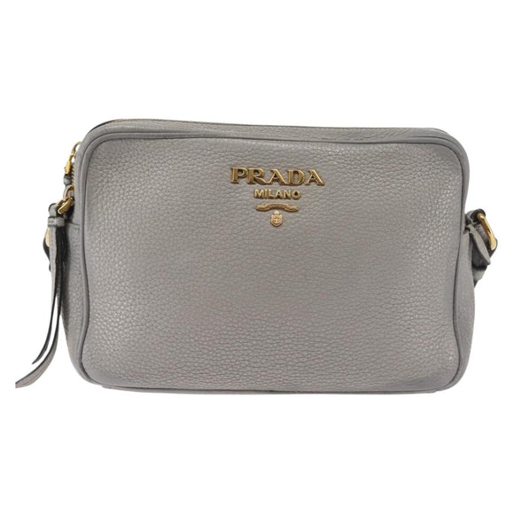 PRADA Shoulder Bag Leather Gray Gold Auth bs29496