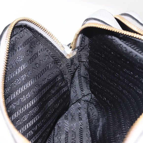 PRADA Shoulder Bag Leather Gray Gold Auth bs29496