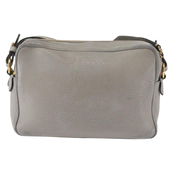 PRADA Shoulder Bag Leather Gray Gold Auth bs29496