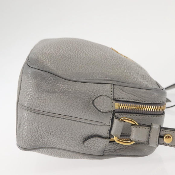 PRADA Shoulder Bag Leather Gray Gold Auth bs29496
