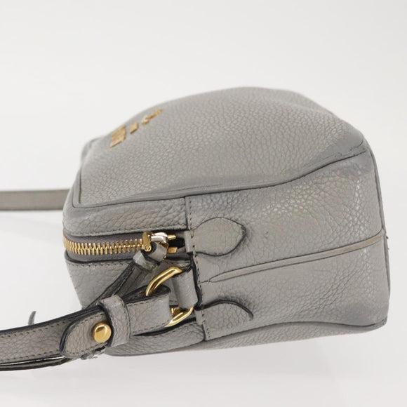 PRADA Shoulder Bag Leather Gray Gold Auth bs29496