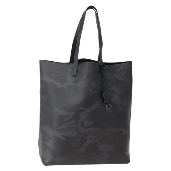 SAINT LAURENT Camouflage Tote Bag Leather Black Gray Auth bs29497