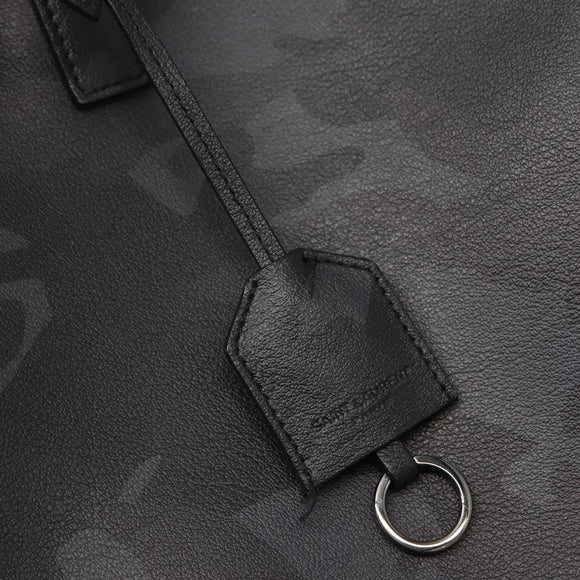SAINT LAURENT Camouflage Tote Bag Leather Black Gray Auth bs29497