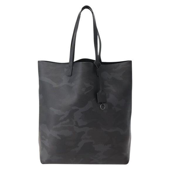 SAINT LAURENT Camouflage Tote Bag Leather Black Gray Auth bs29497