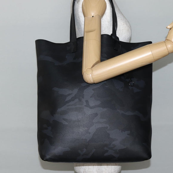 SAINT LAURENT Camouflage Tote Bag Leather Black Gray Auth bs29497