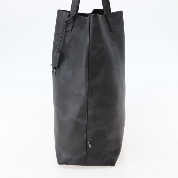 SAINT LAURENT Camouflage Tote Bag Leather Black Gray Auth bs29497
