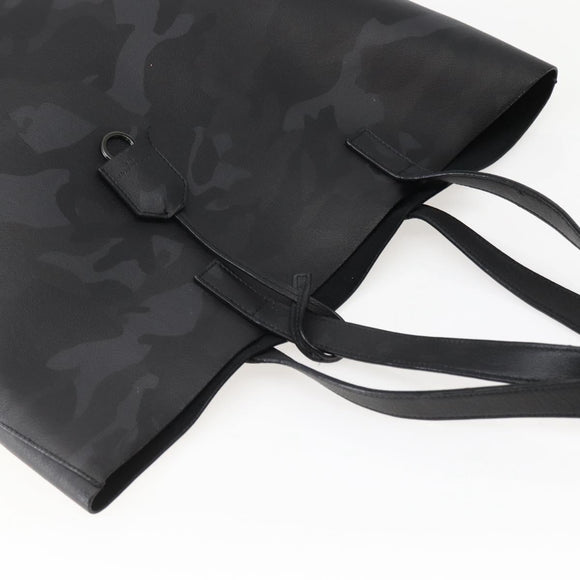 SAINT LAURENT Camouflage Tote Bag Leather Black Gray Auth bs29497