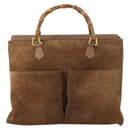 GUCCI Bamboo Hand Bag Suede Brown Gold 002 2855 0322 0 Auth bs29507-13