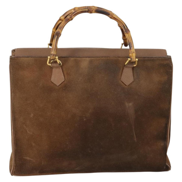 GUCCI Bamboo Hand Bag Suede Brown Gold 002 2855 0322 0 Auth bs29507