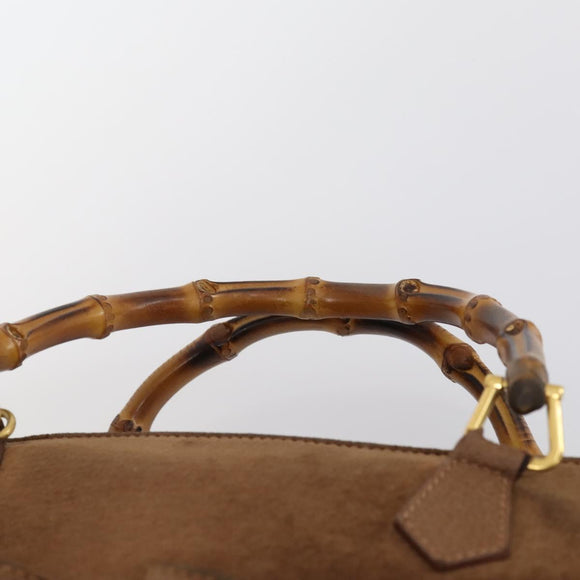 GUCCI Bamboo Hand Bag Suede Brown Gold 002 2855 0322 0 Auth bs29507