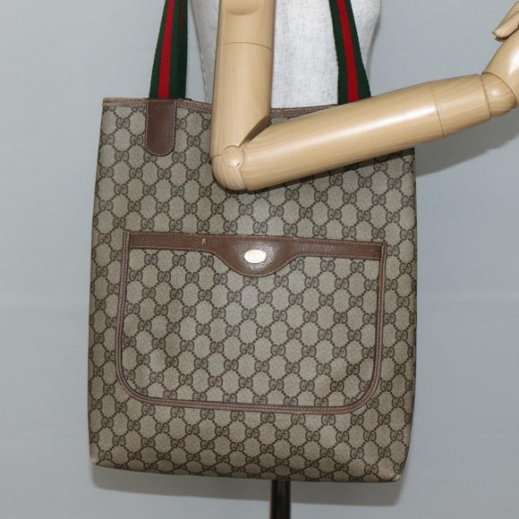 GUCCI GG Supreme Web Sherry Line Tote Bag PVC Beige Red 39 02 003 Auth bs29508