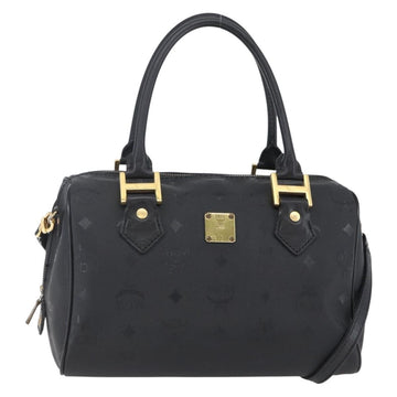 MCM Logogram Vicetos Mini Boston Bag PVC 2way Black Gold Auth bs29534