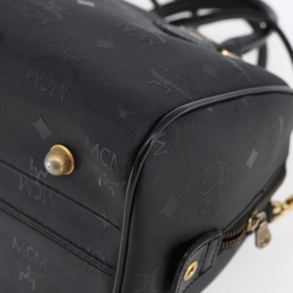 MCM Logogram Vicetos Mini Boston Bag PVC 2way Black Gold Auth bs29534