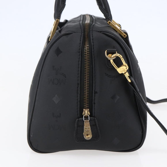 MCM Logogram Vicetos Mini Boston Bag PVC 2way Black Gold Auth bs29534