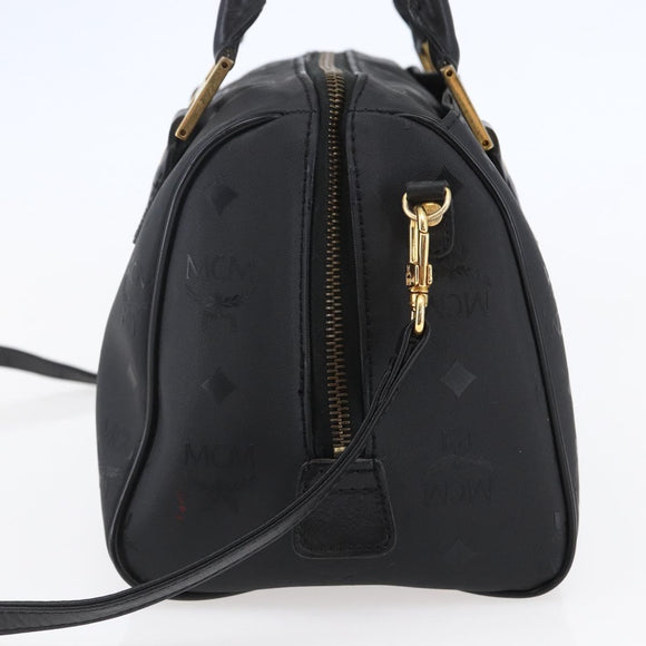 MCM Logogram Vicetos Mini Boston Bag PVC 2way Black Gold Auth bs29534