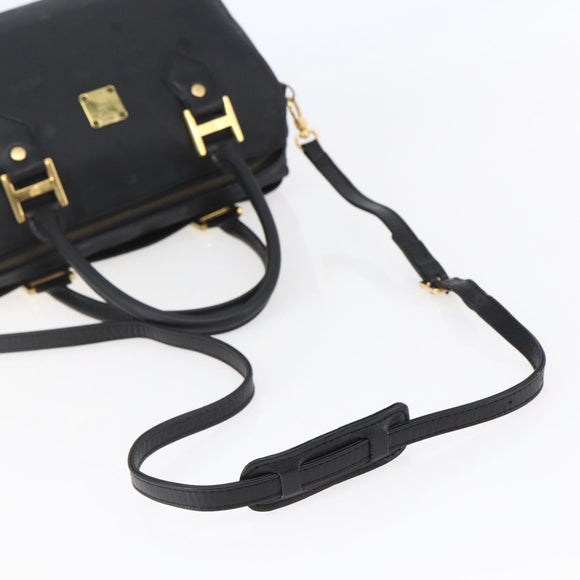 MCM Logogram Vicetos Mini Boston Bag PVC 2way Black Gold Auth bs29534