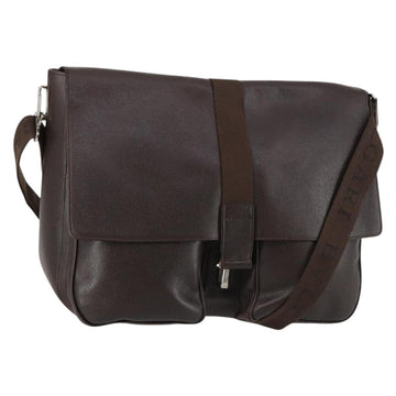 BVLGARI Shoulder Bag Leather Dark Brown Silver Auth bs29535