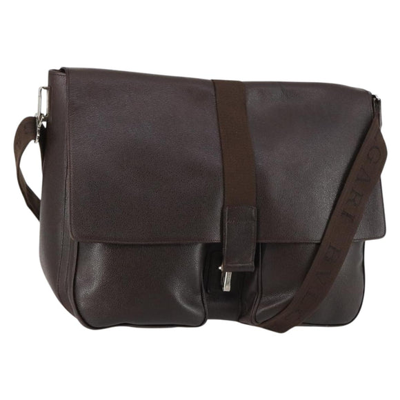 BVLGARI Shoulder Bag Leather Dark Brown Silver Auth bs29535