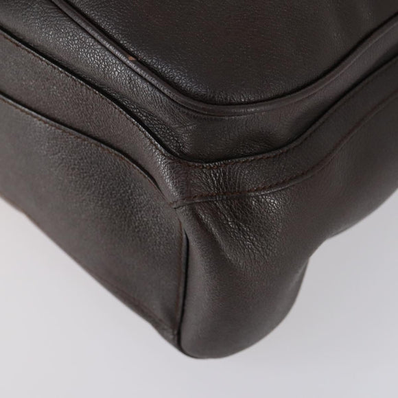 BVLGARI Shoulder Bag Leather Dark Brown Silver Auth bs29535