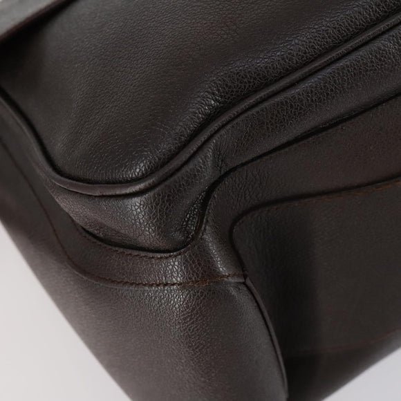 BVLGARI Shoulder Bag Leather Dark Brown Silver Auth bs29535