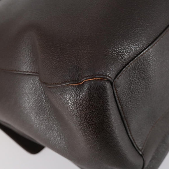 BVLGARI Shoulder Bag Leather Dark Brown Silver Auth bs29535