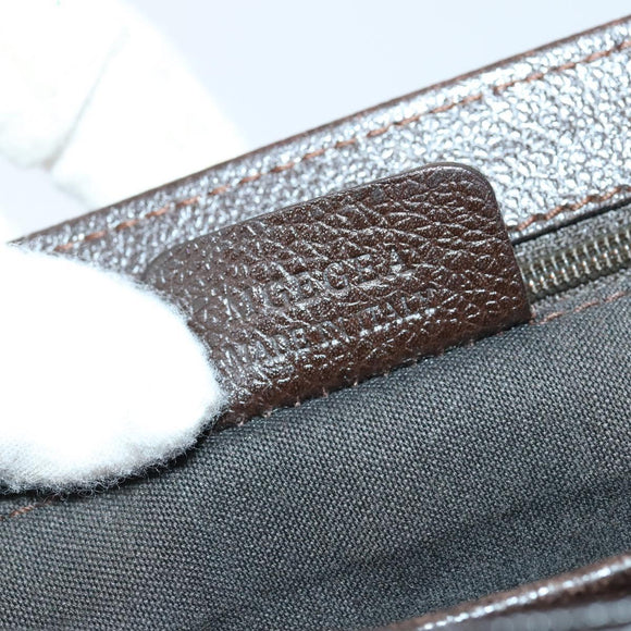 BVLGARI Shoulder Bag Leather Dark Brown Silver Auth bs29535