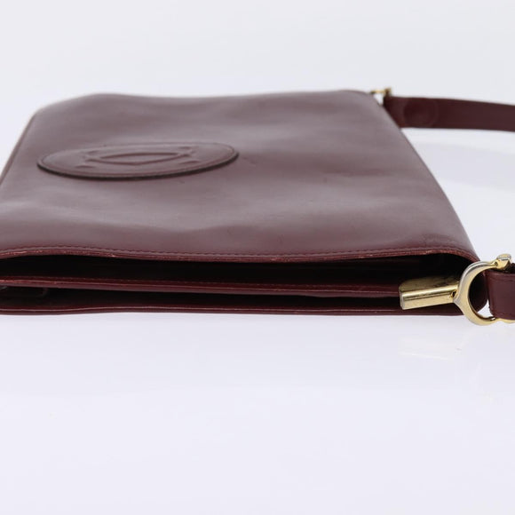 CARTIER Must Line Shoulder Bag Leather Bordeaux Gold Auth bs29536