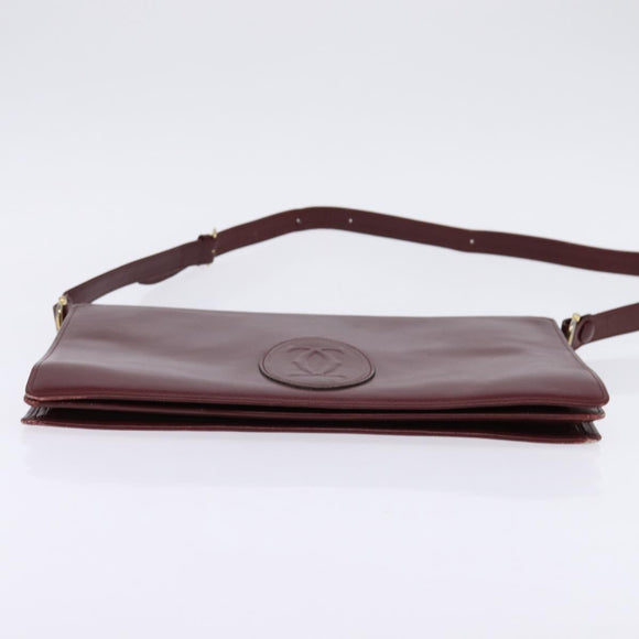 CARTIER Must Line Shoulder Bag Leather Bordeaux Gold Auth bs29536